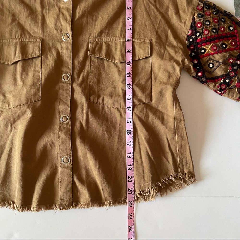 NWOT MANGO Casual Brown Cropped Embroidered Shirt - Picture 7 of 7